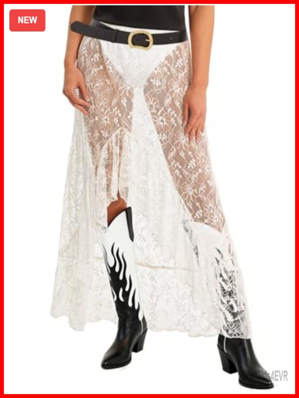Lace Maxi Skirt Sheer High Low Ruffle Beach Cover Up Festival